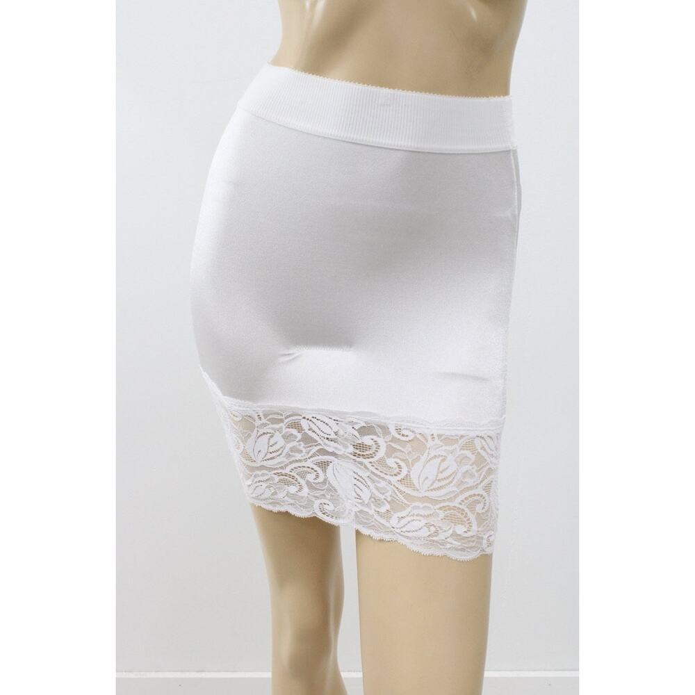 Vtg Vanity Fair Shaper Girdle Half Slip Glossy stretch Satin Large Wide Lace USA